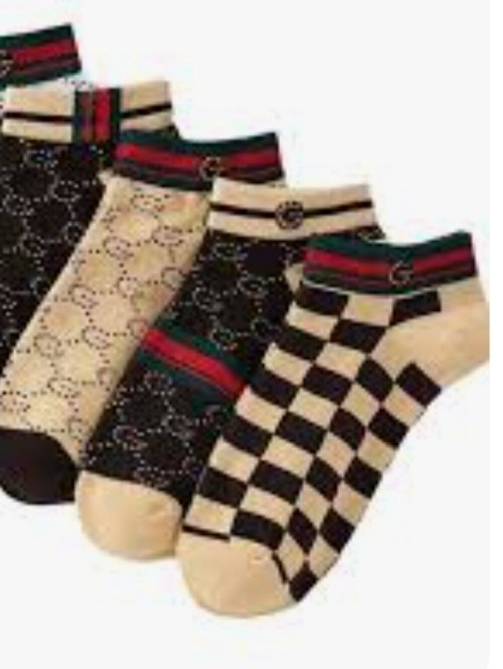 2 Pair Designer-Inspired Beige and Black Patterned Ankle Socks - Women - Picture 7 of 9